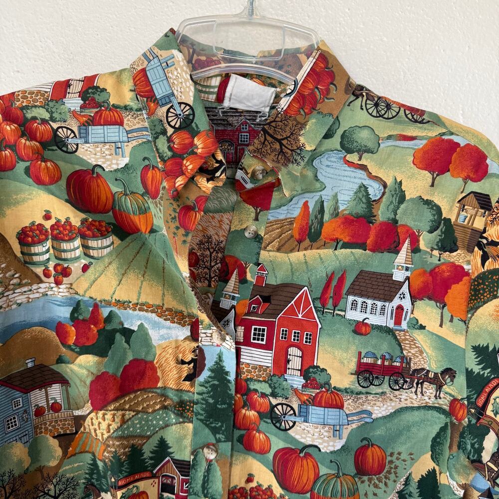 Vintage Just for Fun Size L Fall in the Farm Buttondown Shirt - Picture 4 of 8